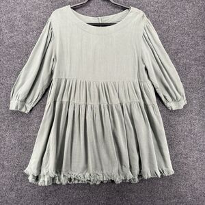 UMGEE Dress Womens S Green Linen Cotton Tiered Babydoll Peasant Boho Cottagecore